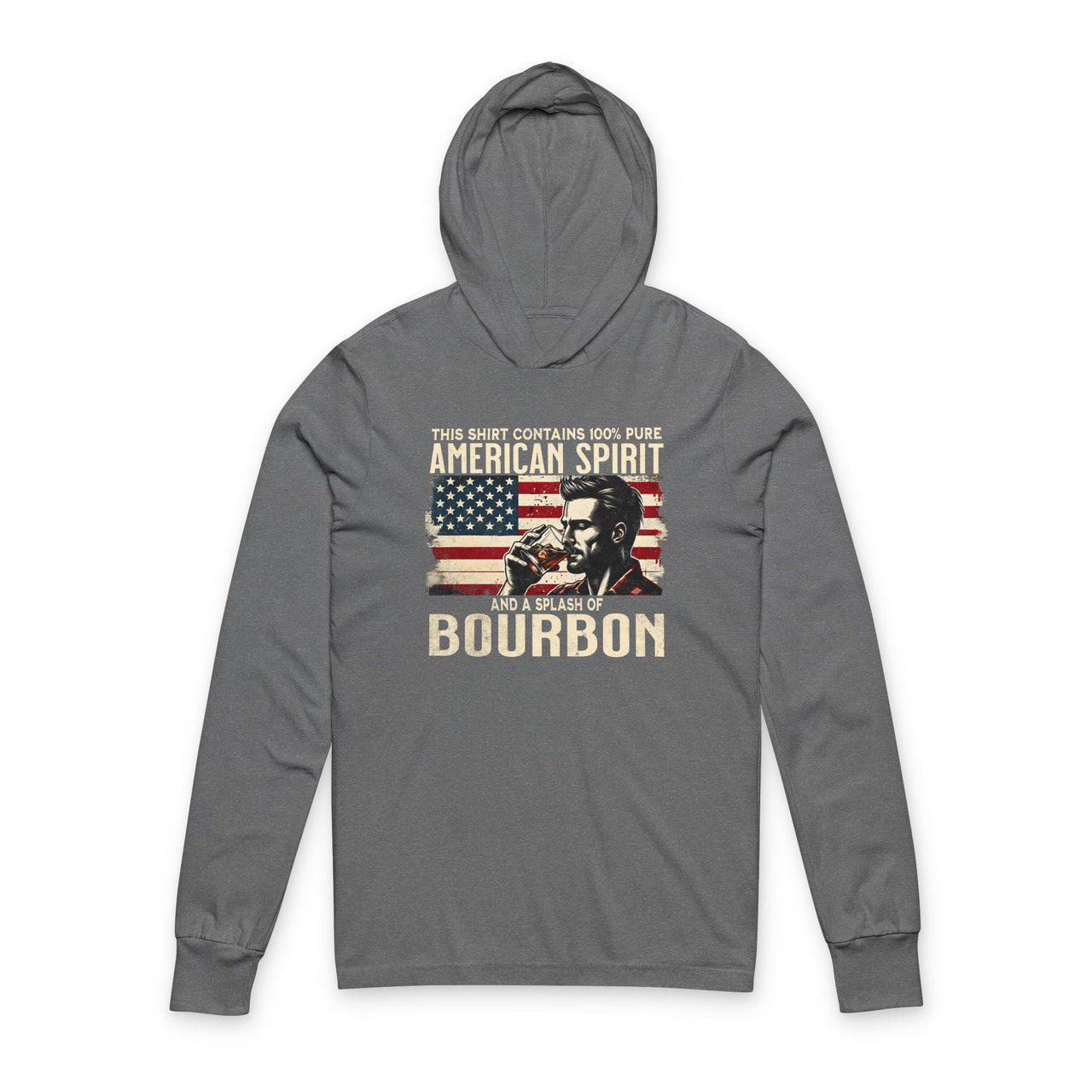 4th of July – This Shirt Contains 100% American Spirit and a Splash of Bourbon – Patriotic Soft Jersey Hooded Long-Sleeve Tee