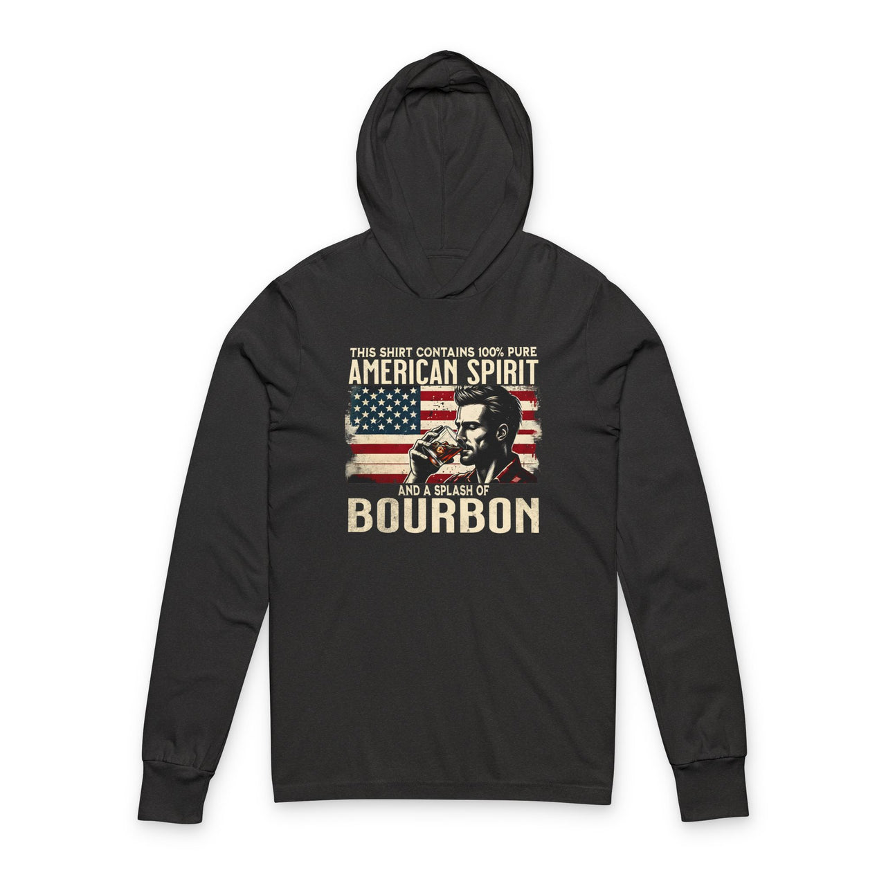 4th of July – This Shirt Contains 100% American Spirit and a Splash of Bourbon – Patriotic Soft Jersey Hooded Long-Sleeve Tee