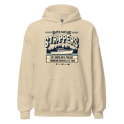 Hoodie with a Boat on a lake with humorous phrase 'Boats are like strippers they quit working when you stop throwing $100 bills at them', perfect for boat lovers.