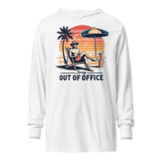 Lightweight hoodie with a retro design of a man in a beach chair with a cocktail, embodying the 'Sorry, Out of Office' message.