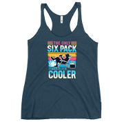Racerback tank displaying "The Only Six-Pack I'm Working On Is In The Cooler" with a man in a beach chair and a beer.