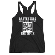 Customizable tank top for bartenders. Features a "Put the Tip In" phrase and a QR code for easy tipping. Ideal gift for bartenders.