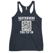 Customizable tank top for bartenders. Features a "Put the Tip In" phrase and a QR code for easy tipping. Ideal gift for bartenders.