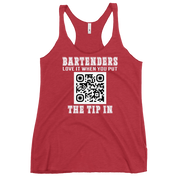 Customizable tank top for bartenders. Features a "Put the Tip In" phrase and a QR code for easy tipping. Ideal gift for bartenders.