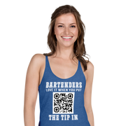 Customizable tank top for bartenders. Features a "Put the Tip In" phrase and a QR code for easy tipping. Ideal gift for bartenders.