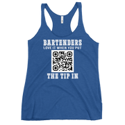 Customizable tank top for bartenders. Features a "Put the Tip In" phrase and a QR code for easy tipping. Ideal gift for bartenders.