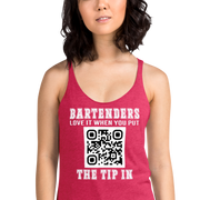 Customizable tank top for bartenders. Features a "Put the Tip In" phrase and a QR code for easy tipping. Ideal gift for bartenders.