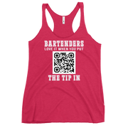 Customizable tank top for bartenders. Features a "Put the Tip In" phrase and a QR code for easy tipping. Ideal gift for bartenders.