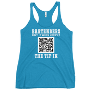 Customizable tank top for bartenders. Features a "Put the Tip In" phrase and a QR code for easy tipping. Ideal gift for bartenders.