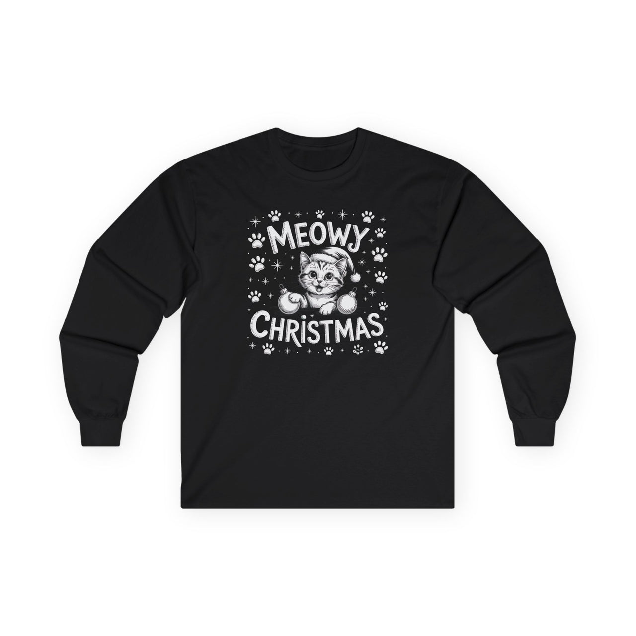 Meowy Christmas – Cute Cat Lover Holiday Long Sleeve Tee