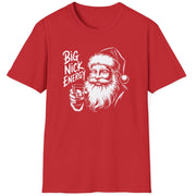 Funny Christmas Drinking  Short Sleeve Shirt with Santa drinking from a whiskey glass and the text "Big Nick Energy" - Red