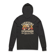 a black lightweight hoodie with the phrase 'Surviving Fatherhood One Beer at a Time' funny Father's day gift for dad