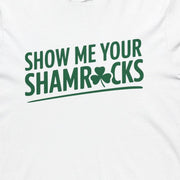 White hoodie with 'Show Me Your Shamrocks' text on a white background
