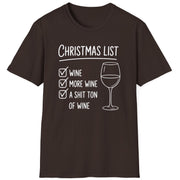 Brown  t-shirt wine christmas list funny christmas sweater