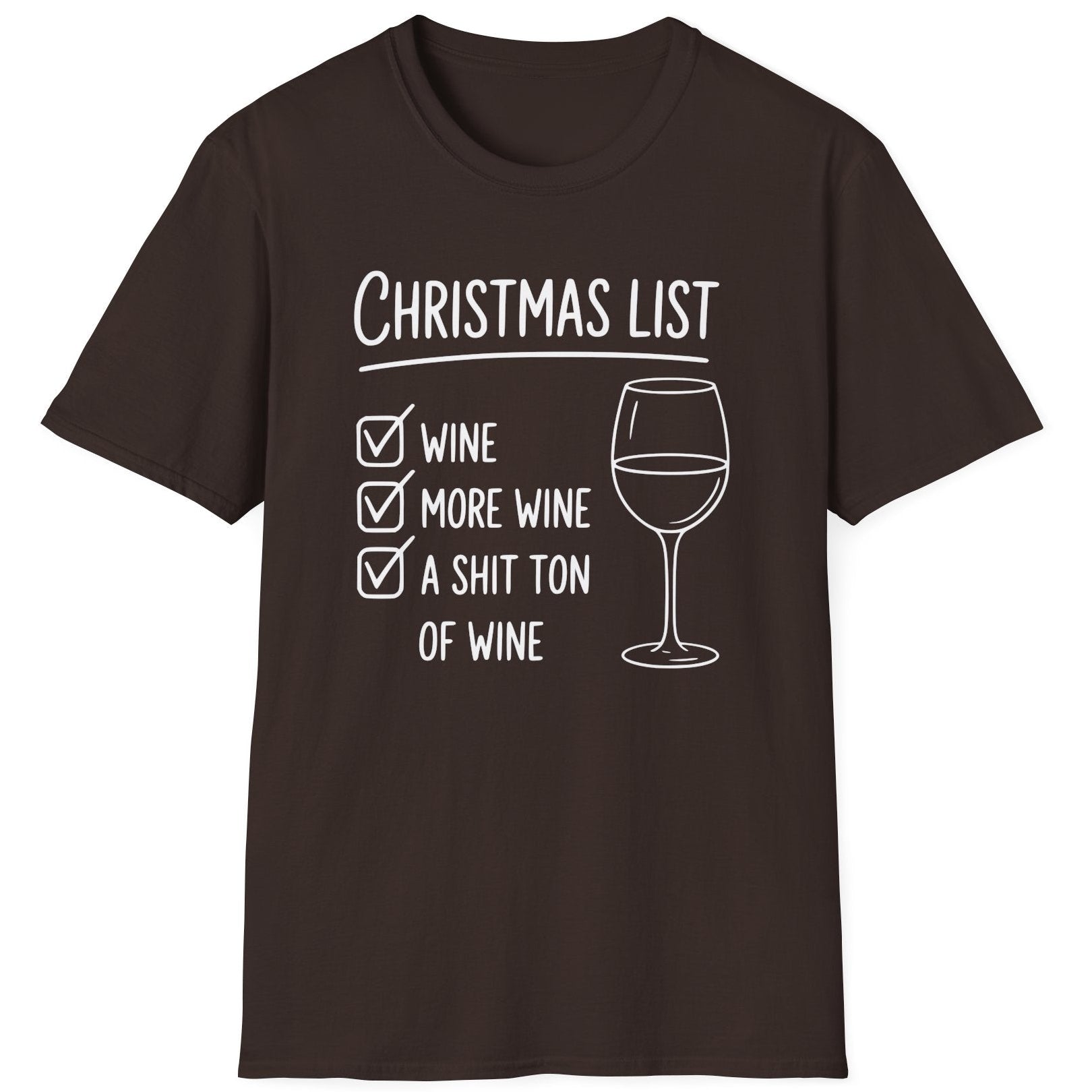 Brown  t-shirt wine christmas list funny christmas sweater