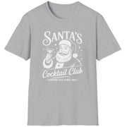 Funny Christmas Drinking  Short Sleeve Shirt with Santa drinking a cocktail and the text " Santa's Cocktail Club Serving Hos since 1492" -  Sport Grey