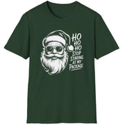 Funny Christmas Drinking  Short Sleeve Shirt with Santa drinking a cocktail and the text " Ho Ho Ho Stop Staring at my Package" - Military Green
