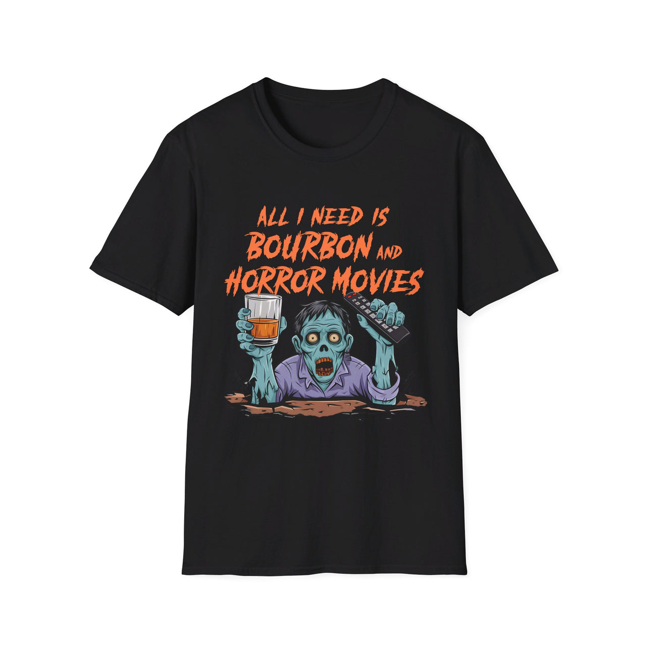 All I Need is Bourbon and Horror Movies Funny Halloween Tee