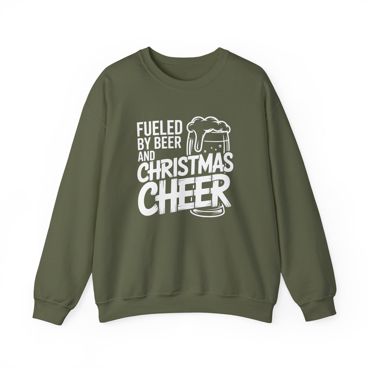 Funny Christmas Sweatshirt – Fueled by Beer and Christmas Cheer – Holiday Beer Lover Sweater