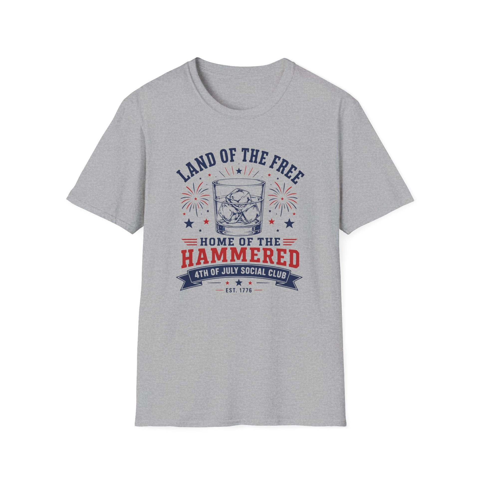 Funny 4th of July bourbon shirt with whiskey glass and fireworks