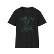 black t-shirt with 'Tini Bit Irish' graphic design funny st patricks day design