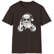 Funny 67 Meme Christmas Short Sleeve Shirt with Santa making the 67 hand Gesture - Dark Chocolate
