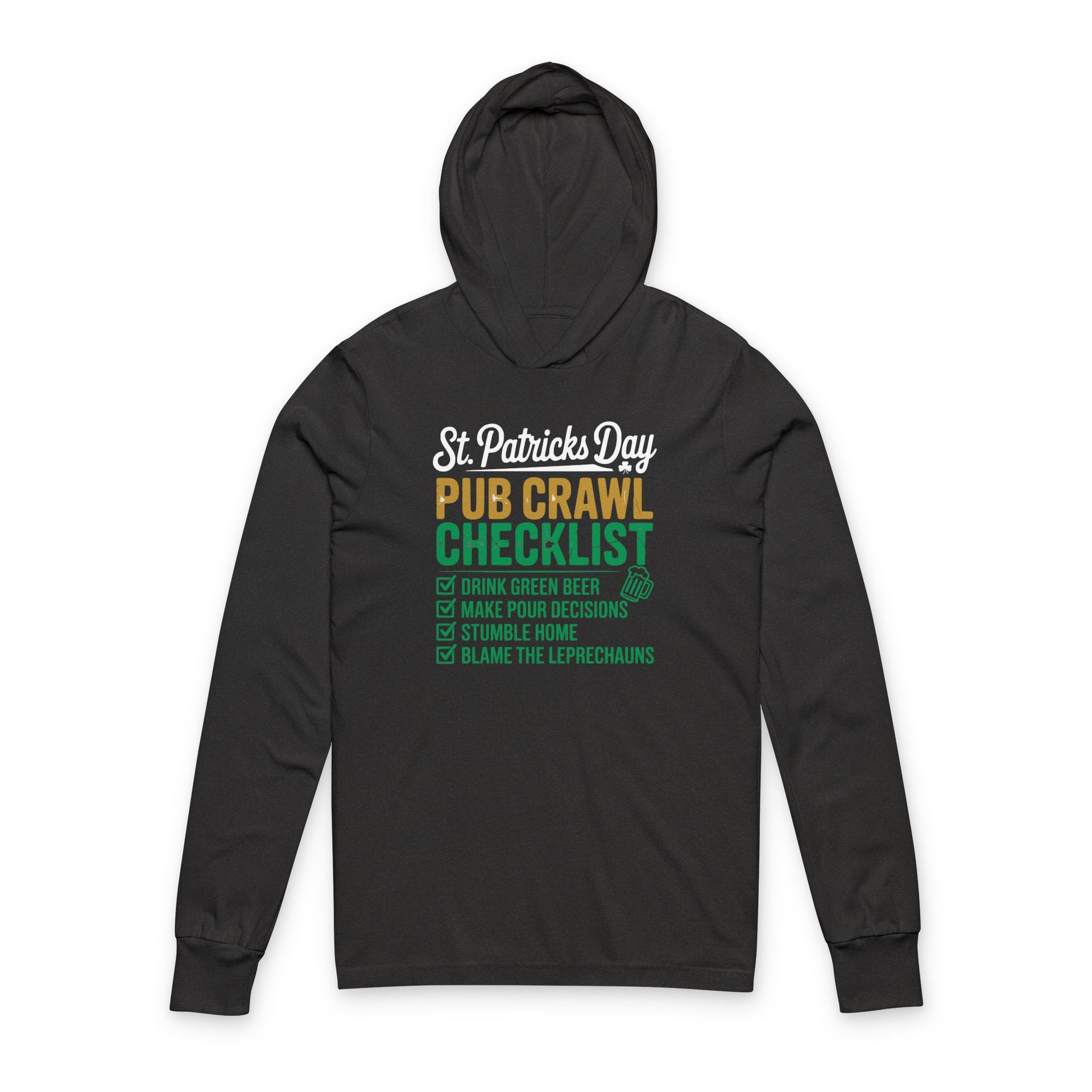 Black St. Patrick’s Day Pub Crawl Checklist lightweight hoodie