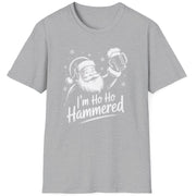 Funny Christmas Drinking Humor Short Sleeve Shirt with Santa holding a beer mug and the text and the text "I'm Ho Ho Hammered" - Sport grey