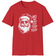 Funny Christmas Drinking  Short Sleeve Shirt with Santa drinking a cocktail and the text " Ho Ho Ho Stop Staring at my Package" - Red