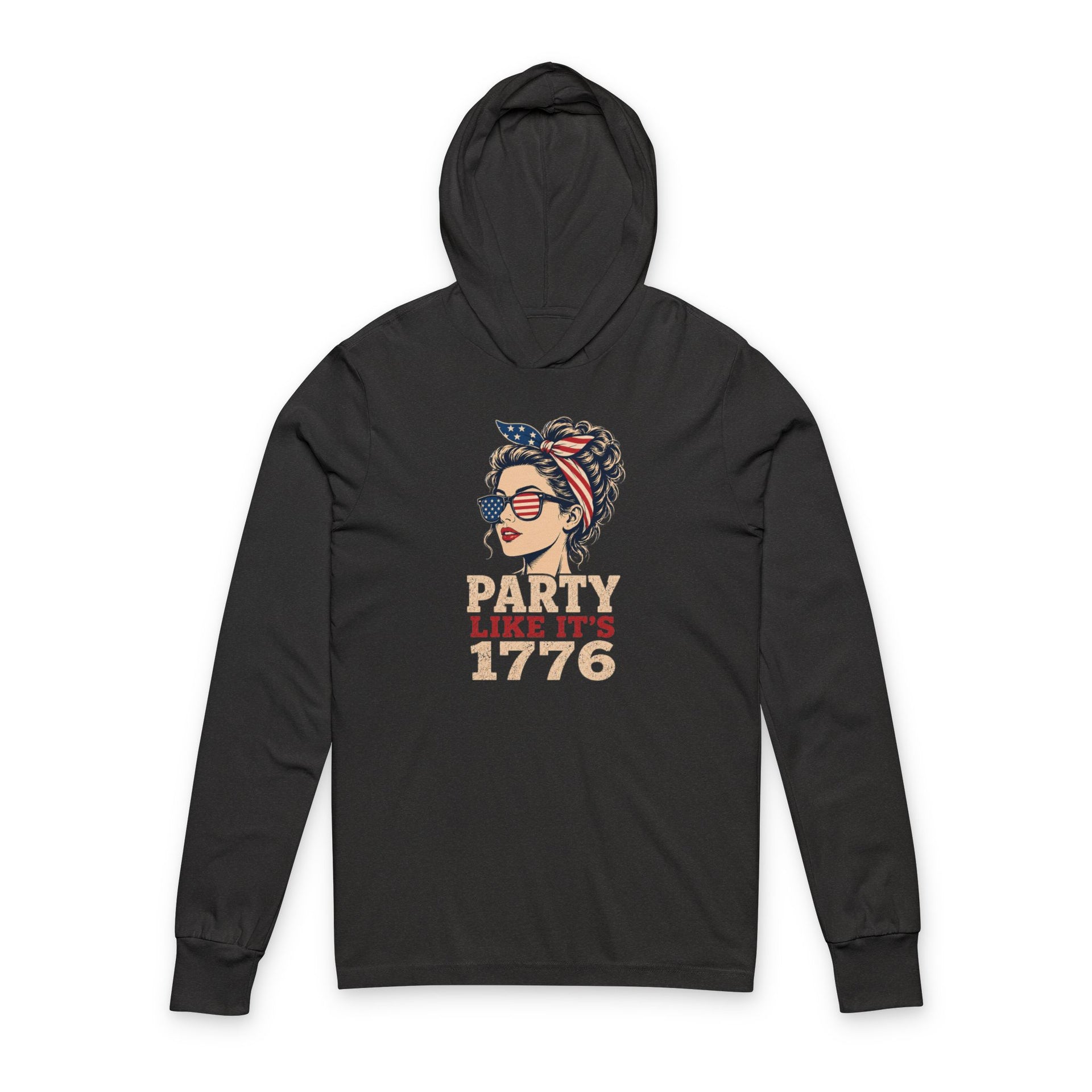 4th of July lightweight hoodie with retro patriotic woman graphic