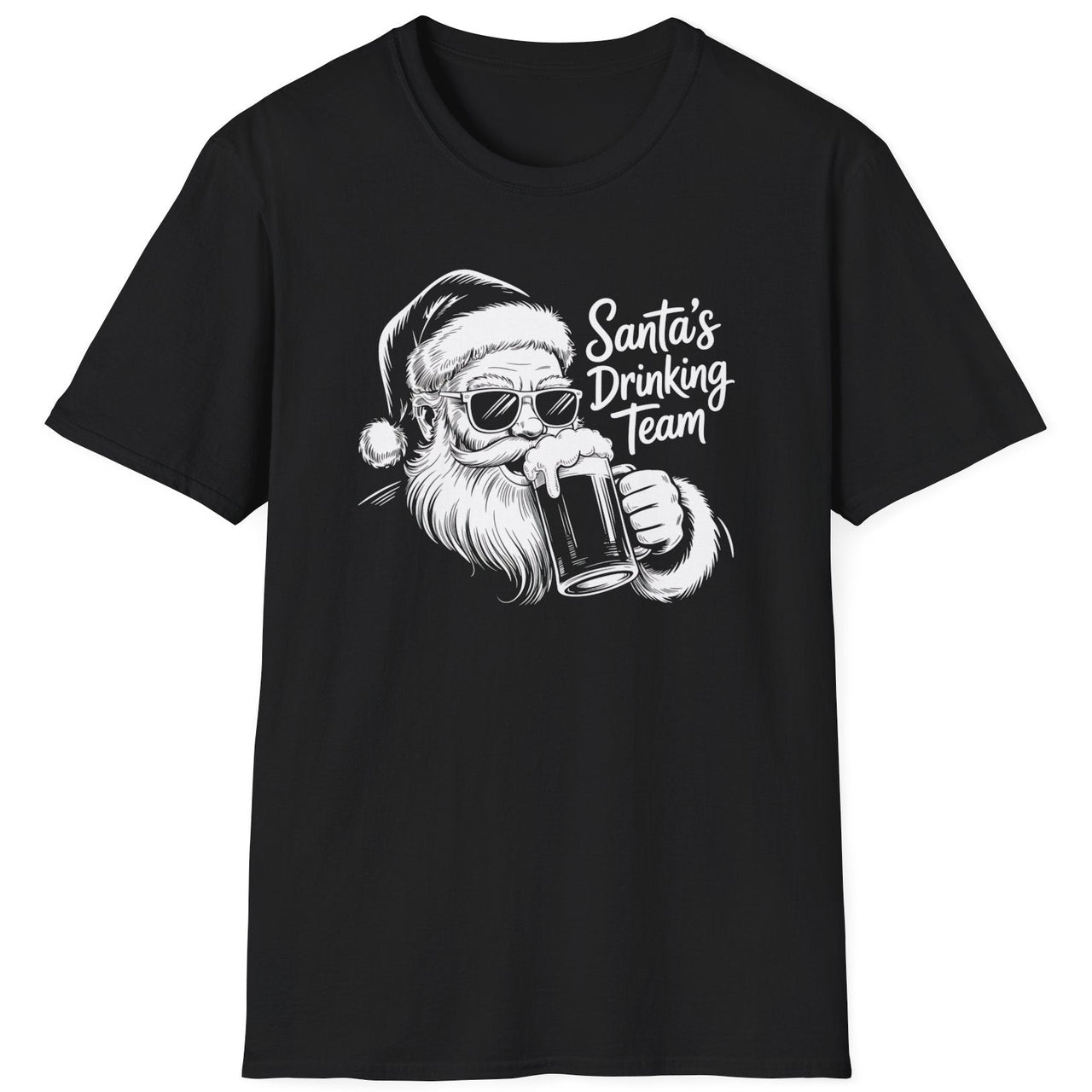Funny Christmas Drinking Short Sleeve Shirt with text "Santa's Drinking Team" - Black