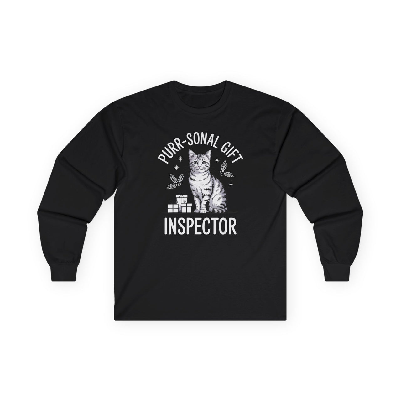 Purr-sonal Gift Inspector – Cute Christmas Cat Long Sleeve Tee