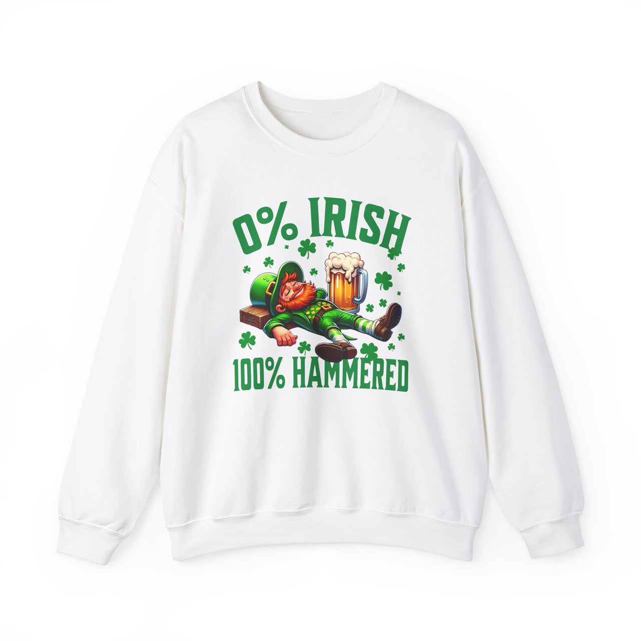 St. Patrick's Day Sweatshirt | 0% Irish 100% Hammered | Unisex Cozy Top for Celebrations, Casual Wear, Gift for Beer Lovers,