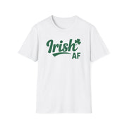 white t-shirt with the phrase 'Irish AF' i funny st patricks day design