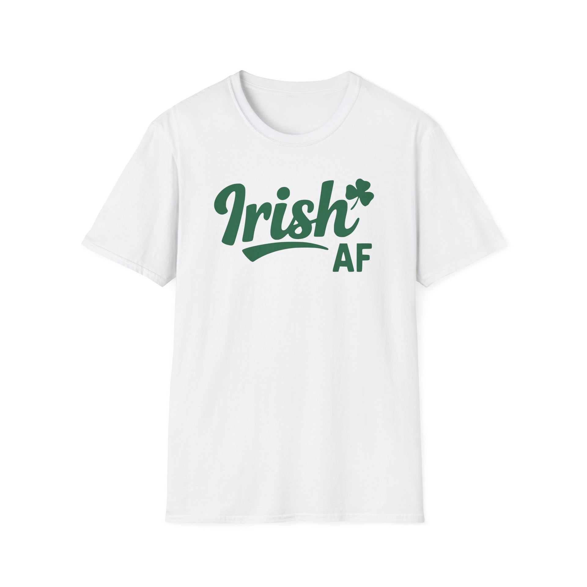 white t-shirt with the phrase 'Irish AF' i funny st patricks day design
