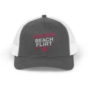 a charcoal and white trucker hat with 'Certified Beach Flirt' text funny spring break, girls trip beach trip, bachelorette party design