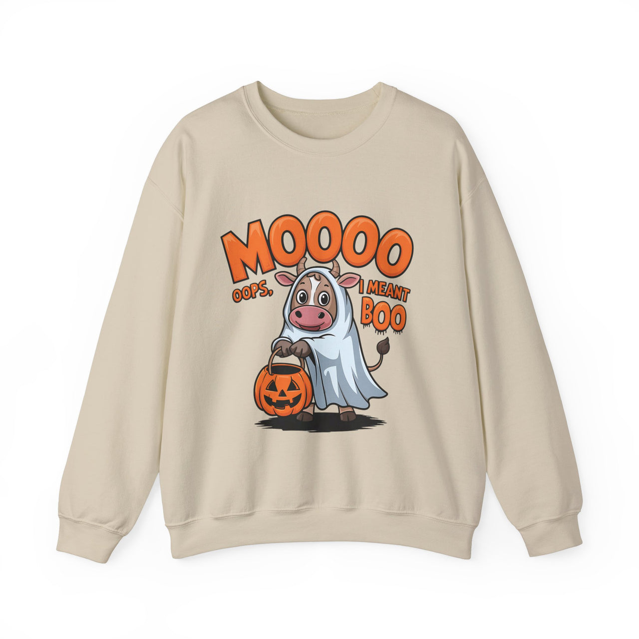 Mooo, Oops I Meant Boo Sweatshirt – Funny Halloween Cow Ghost Design for Spooky Season