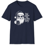 Funny Christmas Drinking Humor Short Sleeve Shirt with a Santa drinking a mug of Beer and the text "Did Someone Say Christmas Party" -  Navy Blue