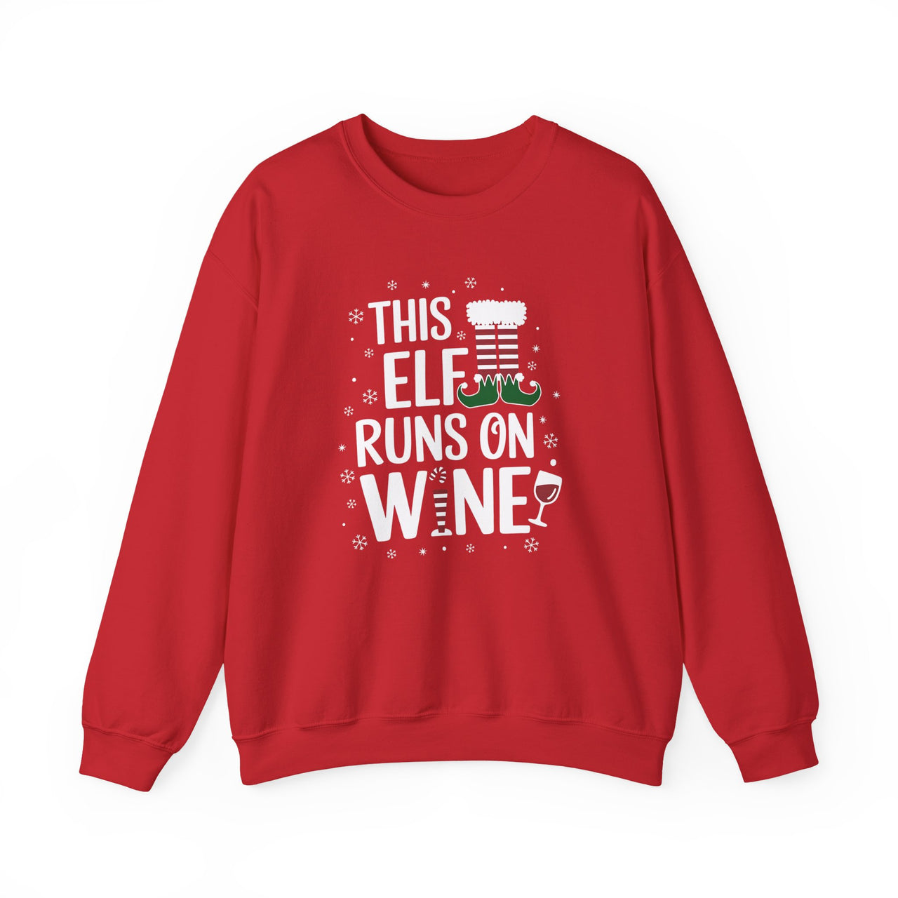 This Elf Runs on Wine Christmas Sweatshirt – Funny Holiday Drinking Apparel