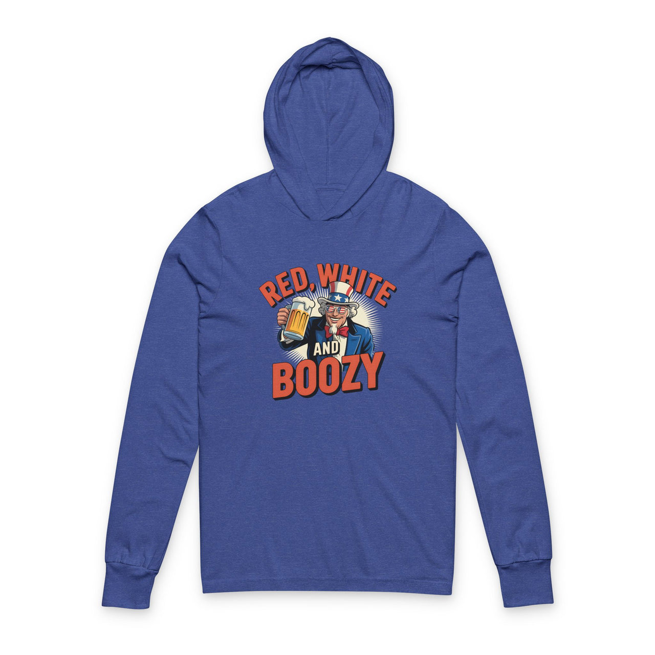 4th of July – Red, White, and Boozy – Patriotic Soft Jersey Hooded Long-Sleeve Tee