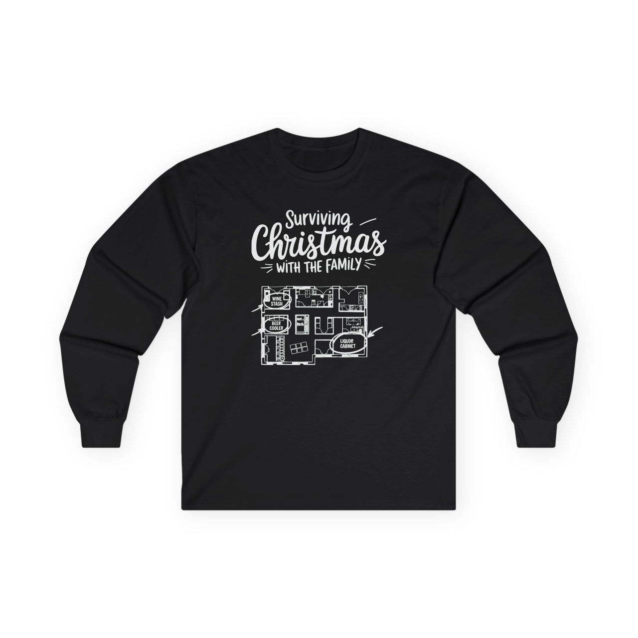 Surviving Christmas With the Family Long Sleeve Tee — Funny Holiday Graphic Shirt