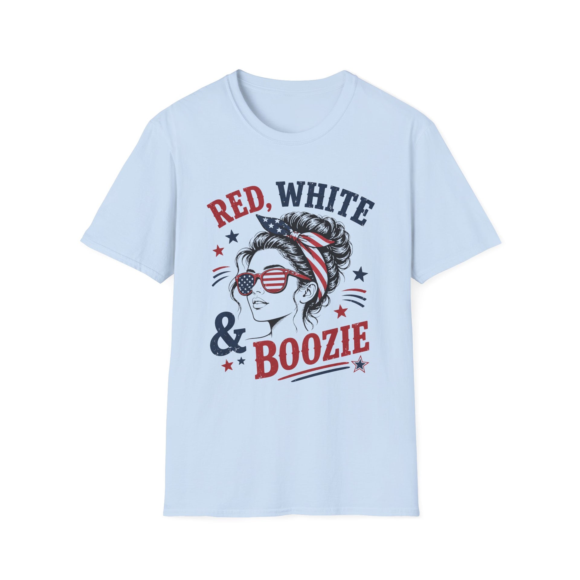  Red White & Boozie summer party tee with patriotic woman illustration