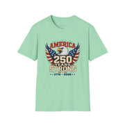 A mint green T-shirt with an eagle graphic and '250 Years Strong' text, patriotic 4th of July, America 250 design