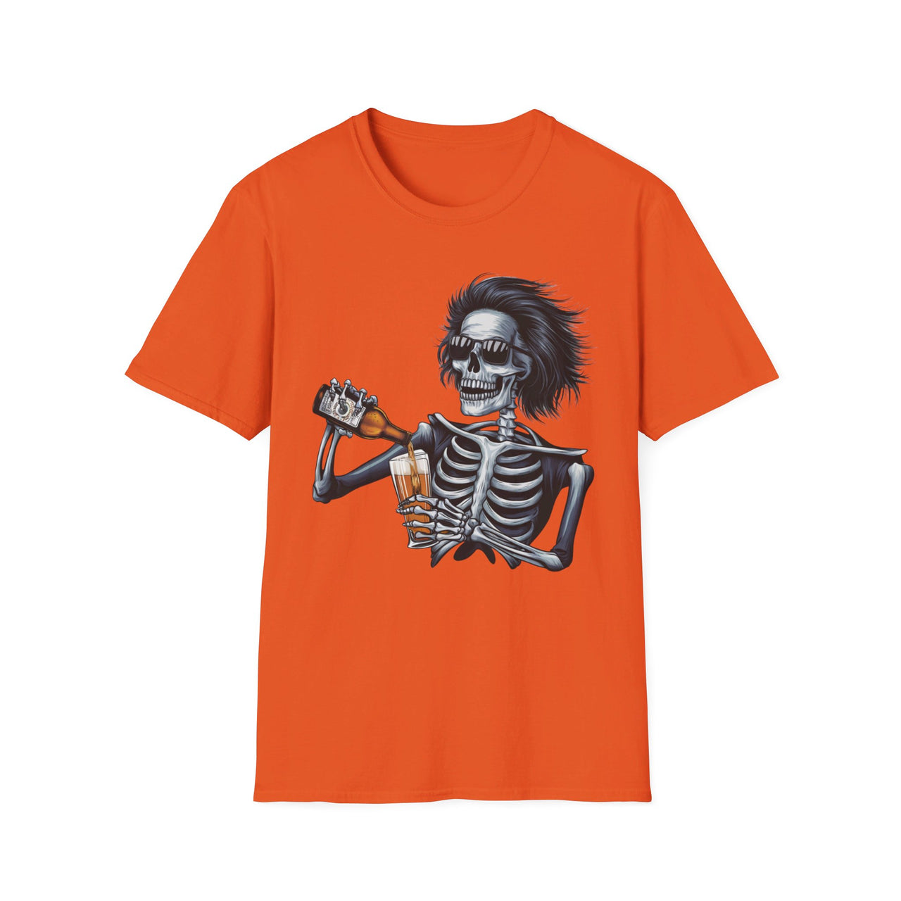 Cool Skeleton Drinking Beer Funny Halloween Tee