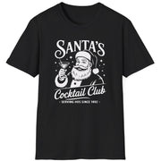 Funny Christmas Drinking  Short Sleeve Shirt with Santa drinking a cocktail and the text " Santa's Cocktail Club Serving Hos since 1492" - Black