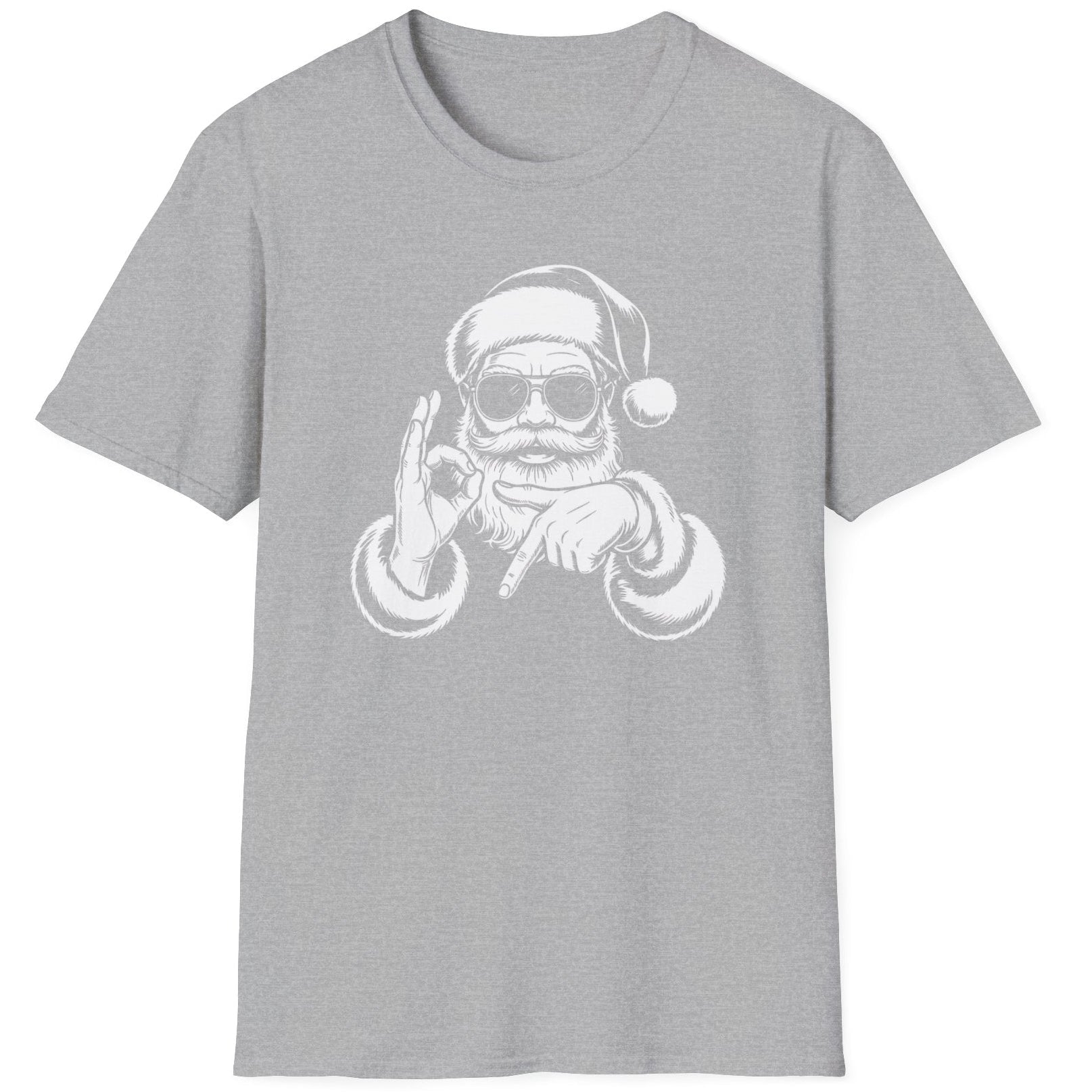 Funny 67 Meme Christmas Short Sleeve Shirt with Santa making the 67 hand Gesture - Sport Grey