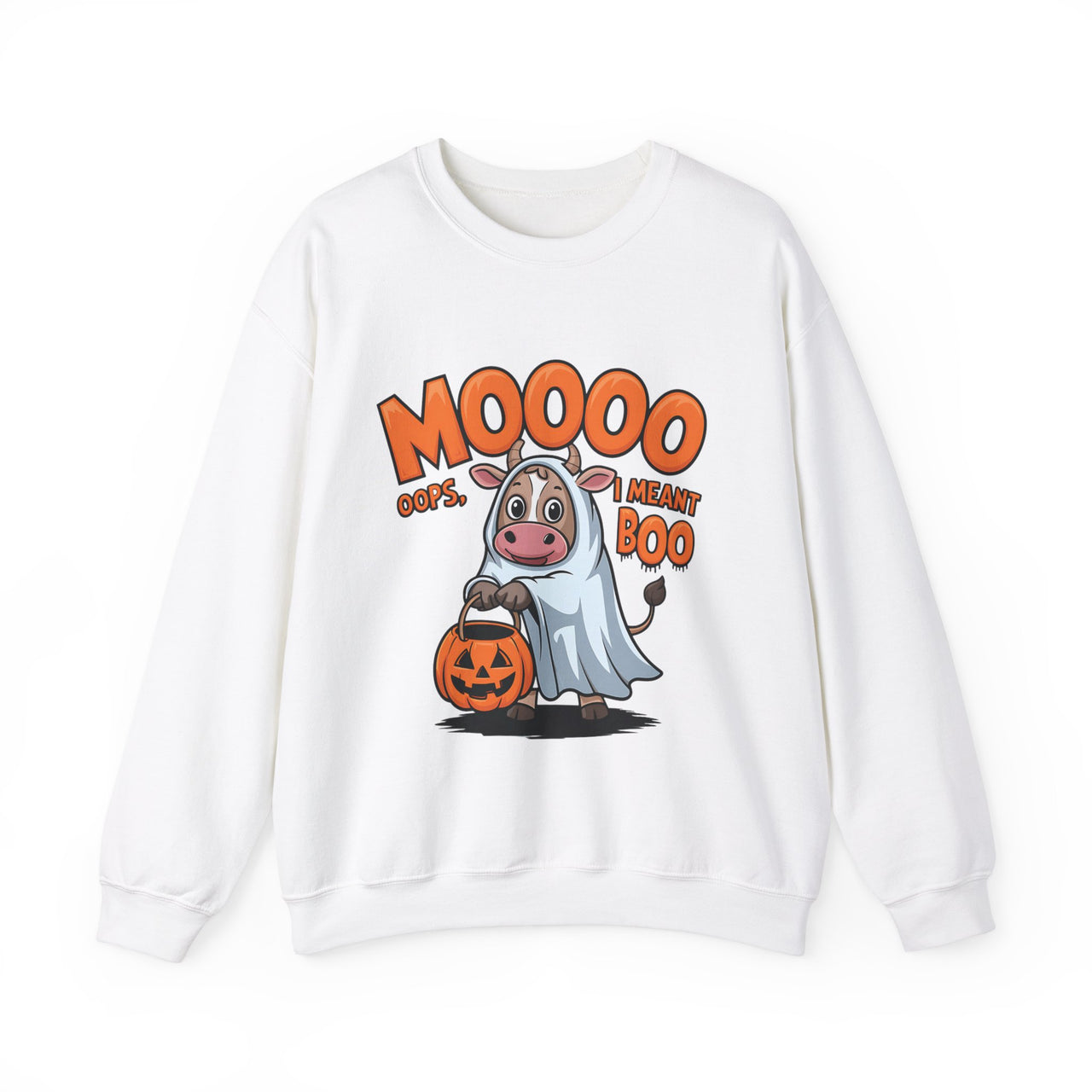 Mooo, Oops I Meant Boo Sweatshirt – Funny Halloween Cow Ghost Design for Spooky Season