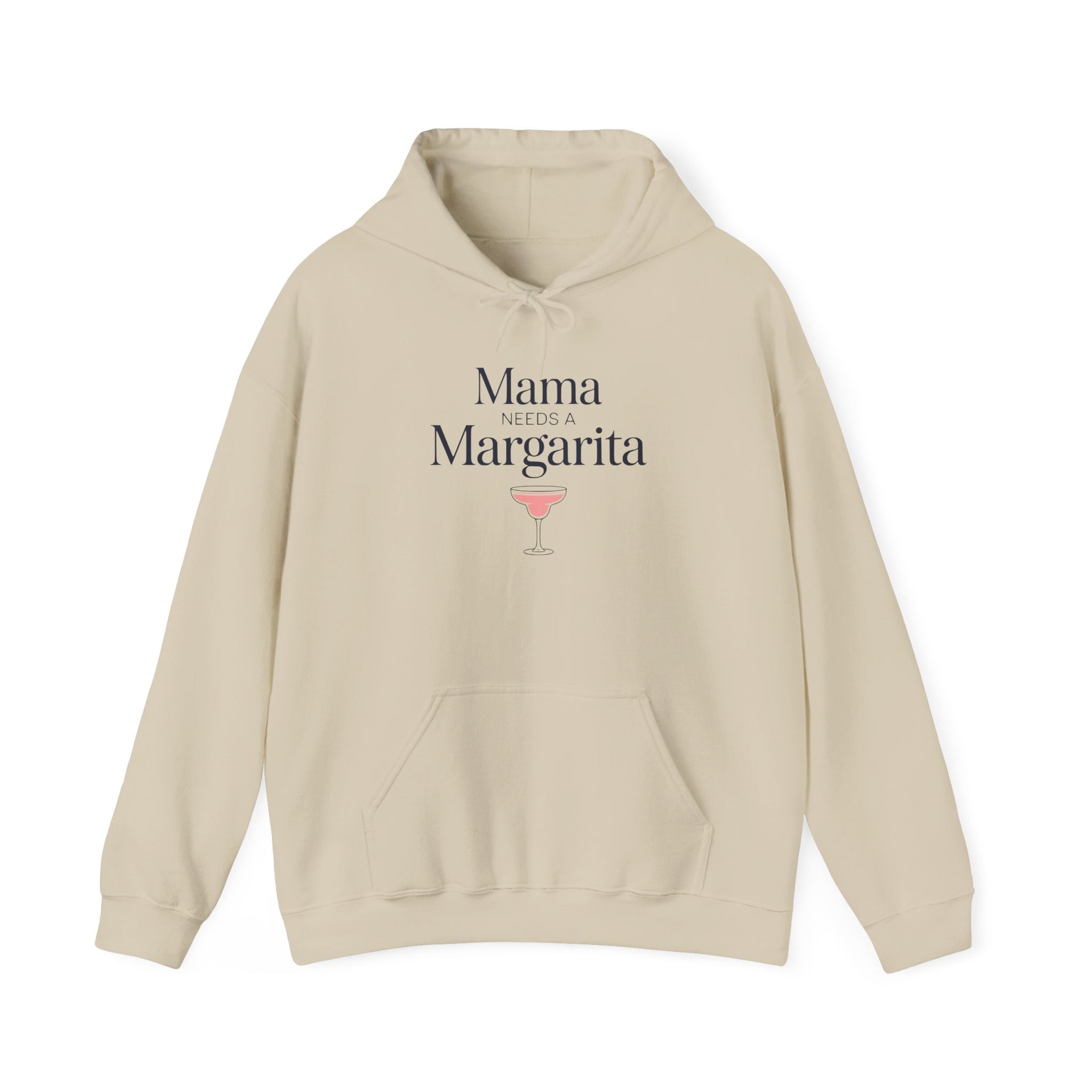 a beige hoodie with 'Mania Needs a Margarita' text and a cocktail graphic funny mother's day, girls trips, beach trips, mom life design