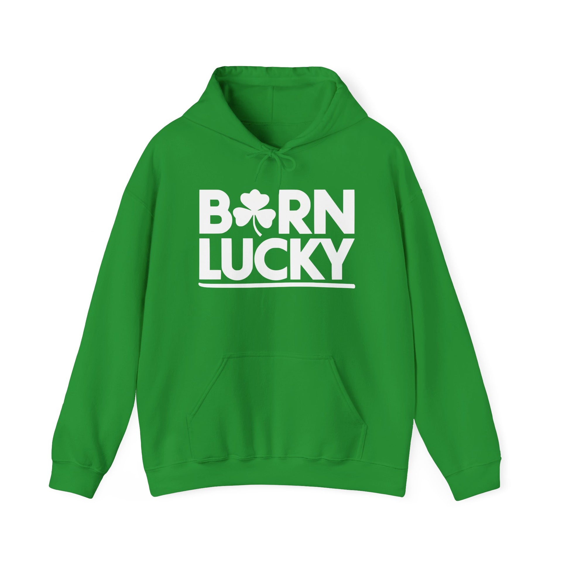 green hoodie with 'Born Lucky' text funny st patricks day design