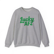 gray sweatshirt with the phrase 'Lucky AF' funny st patricks day design